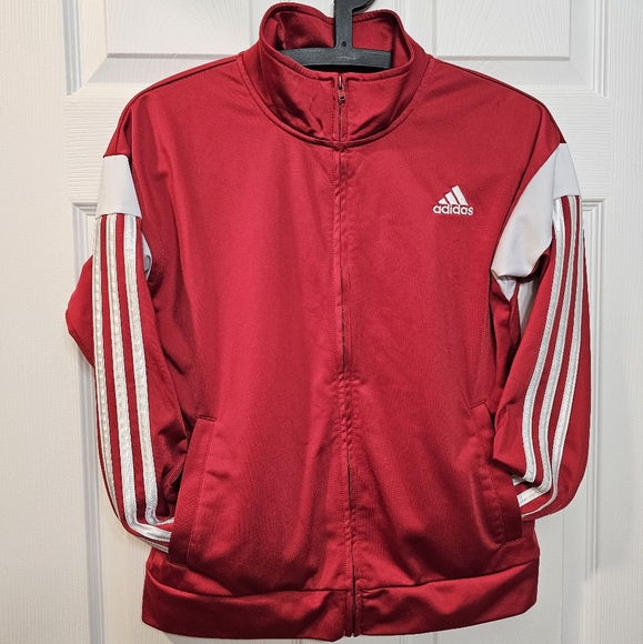 Adidas Adicolor Red and White Full Zip Track Jacket Boys Youth Size M 10/12 - Picture 1 of 8